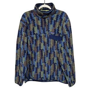 Patagonia SYNCHILLA Men’s L Climbing Trees Navy Fleece Snap T Pullover TINY FLAW